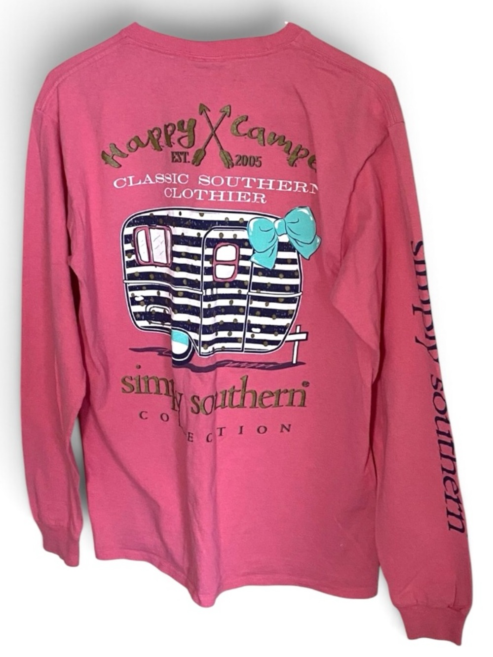 Simply Southern Long Sleeve Pink Tee with Camper Graphic L